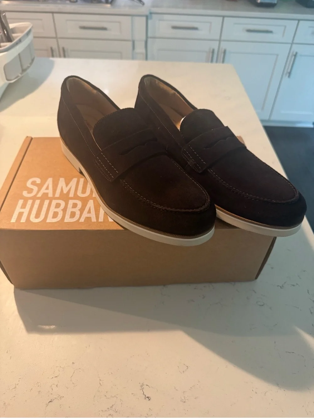 Samuel Hubbard Men’s Dark Brown Suede Penny Loafers
